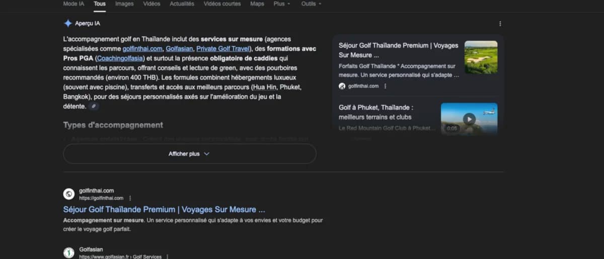 GolfinThai cited in Google AI Overview for golf Thailand accompaniment