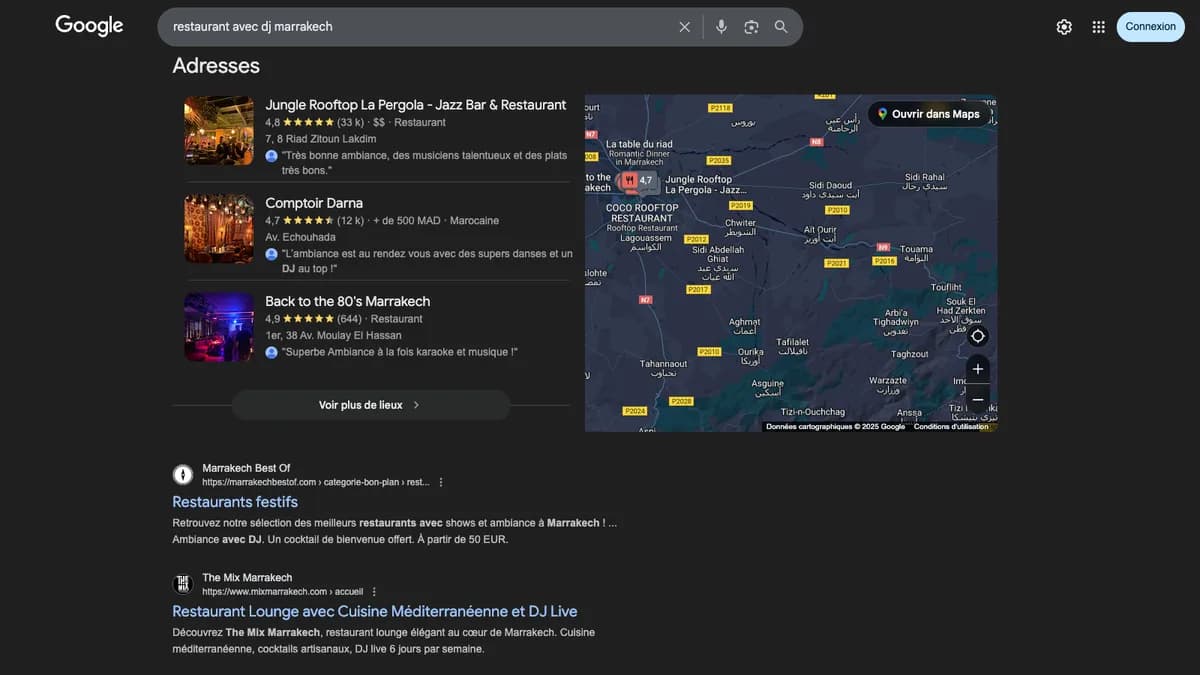 The Mix Marrakech visible in Google results for restaurant with dj marrakech