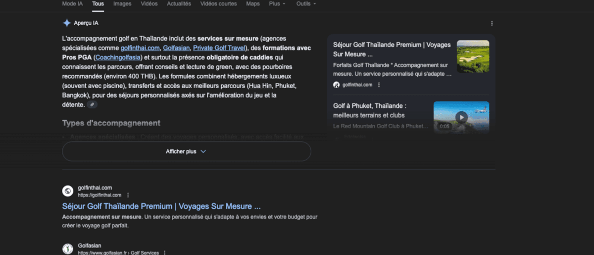 GolfinThai cité par Google AI Overview