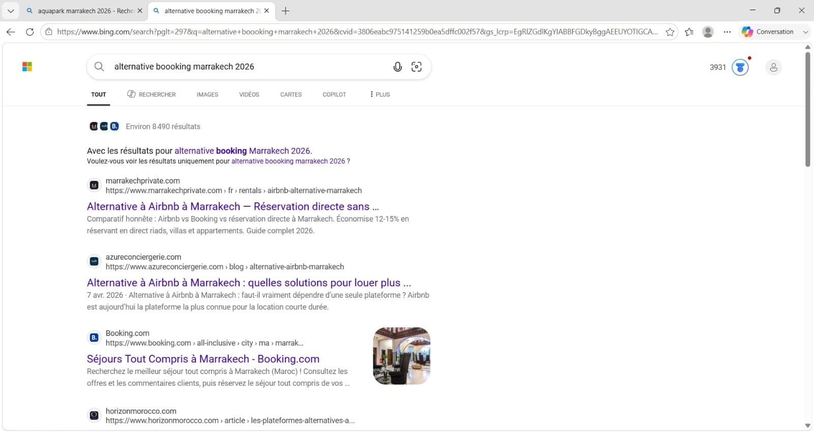marrakechprivate.com #1 Bing devant Booking.com — "alternative booking Marrakech 2026"